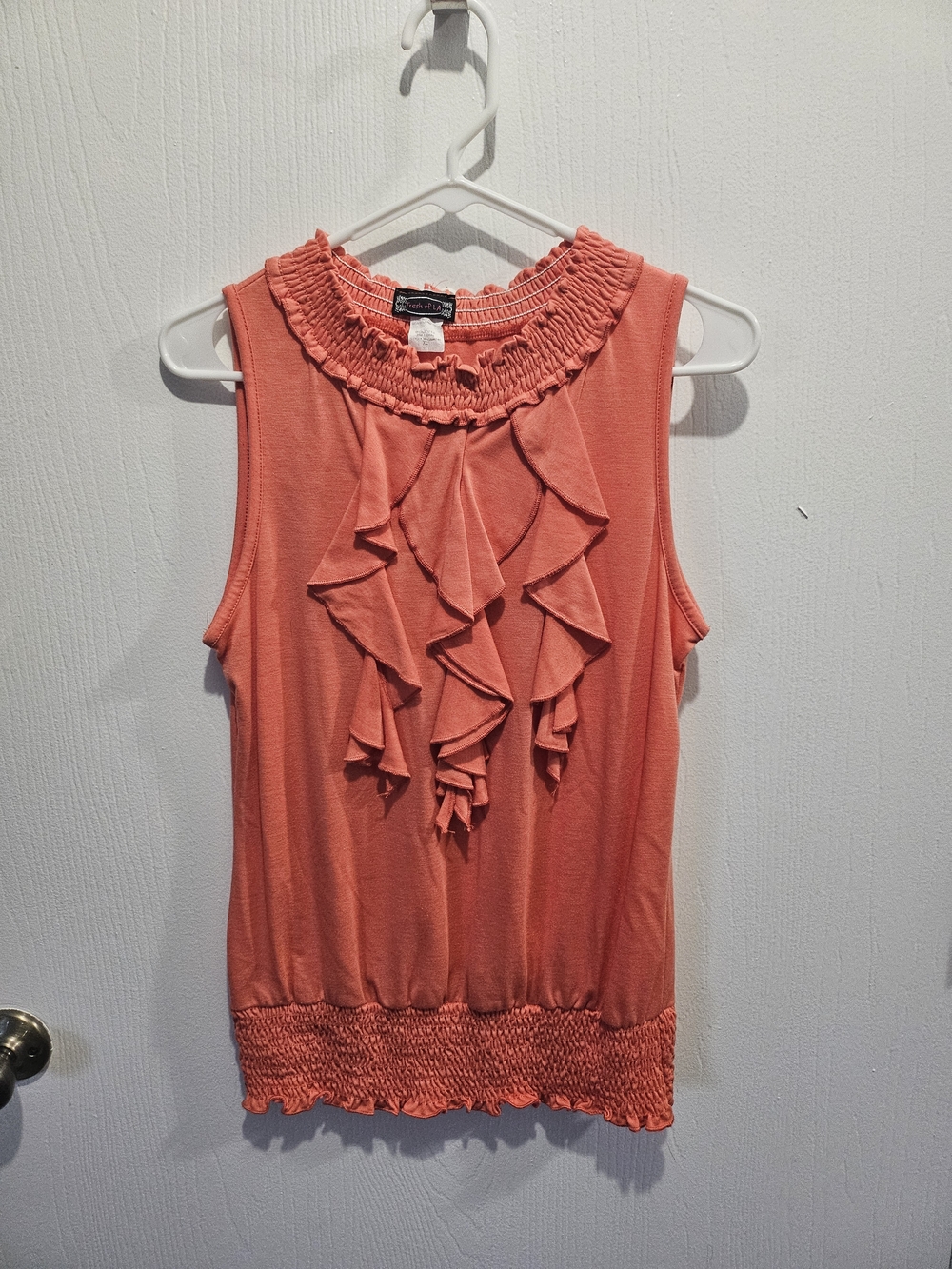 Coral Ruffle Sleeveless Top